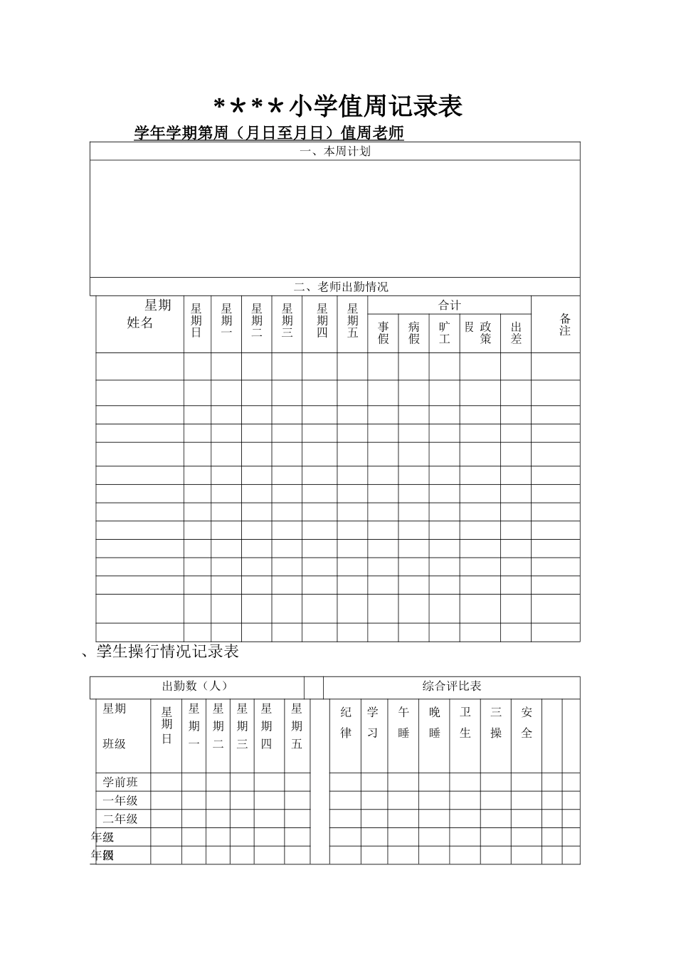 小学值周记录表_第1页