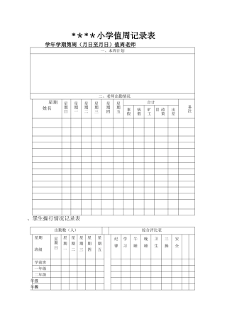 小学值周记录表