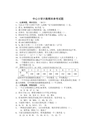 小学六年级数学毕业模拟试卷