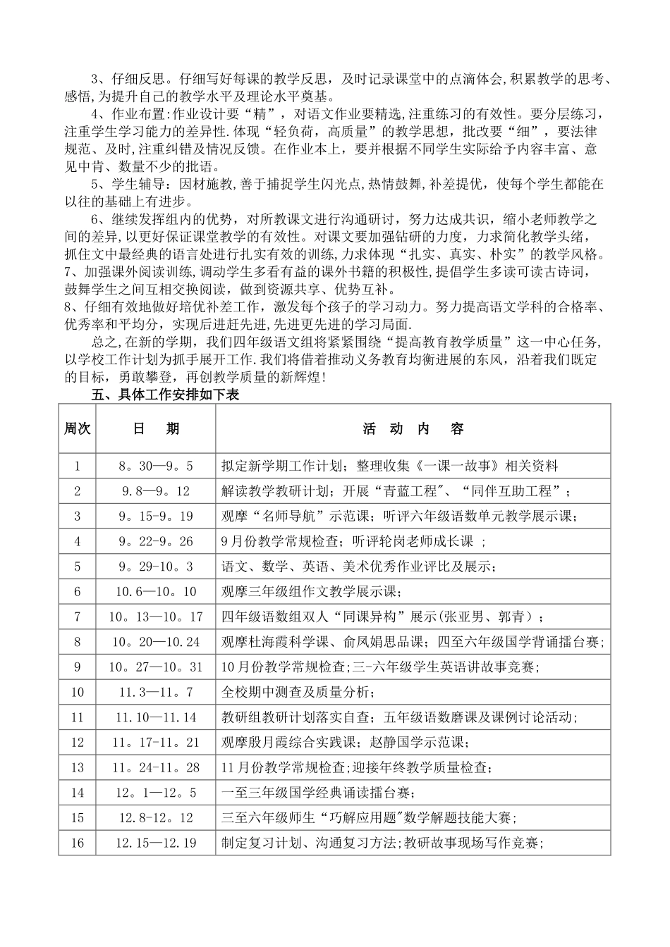 小学四年级上学期语文教研组工作计划_第2页