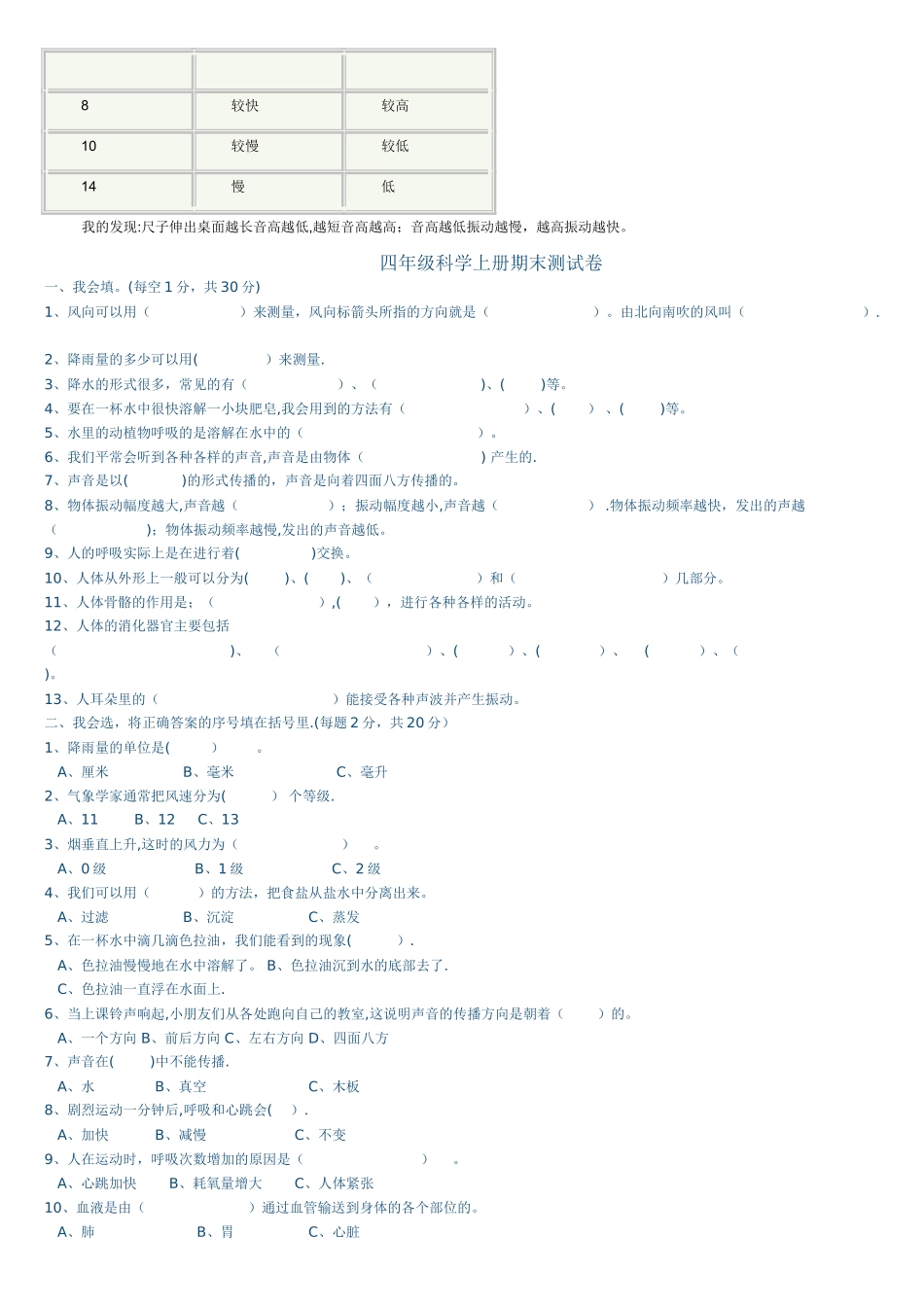 小学四年级科学上册期末试卷_第2页
