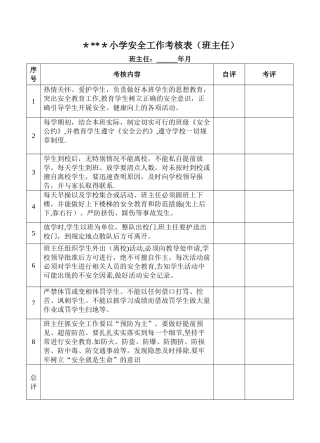 小学安全工作考核表