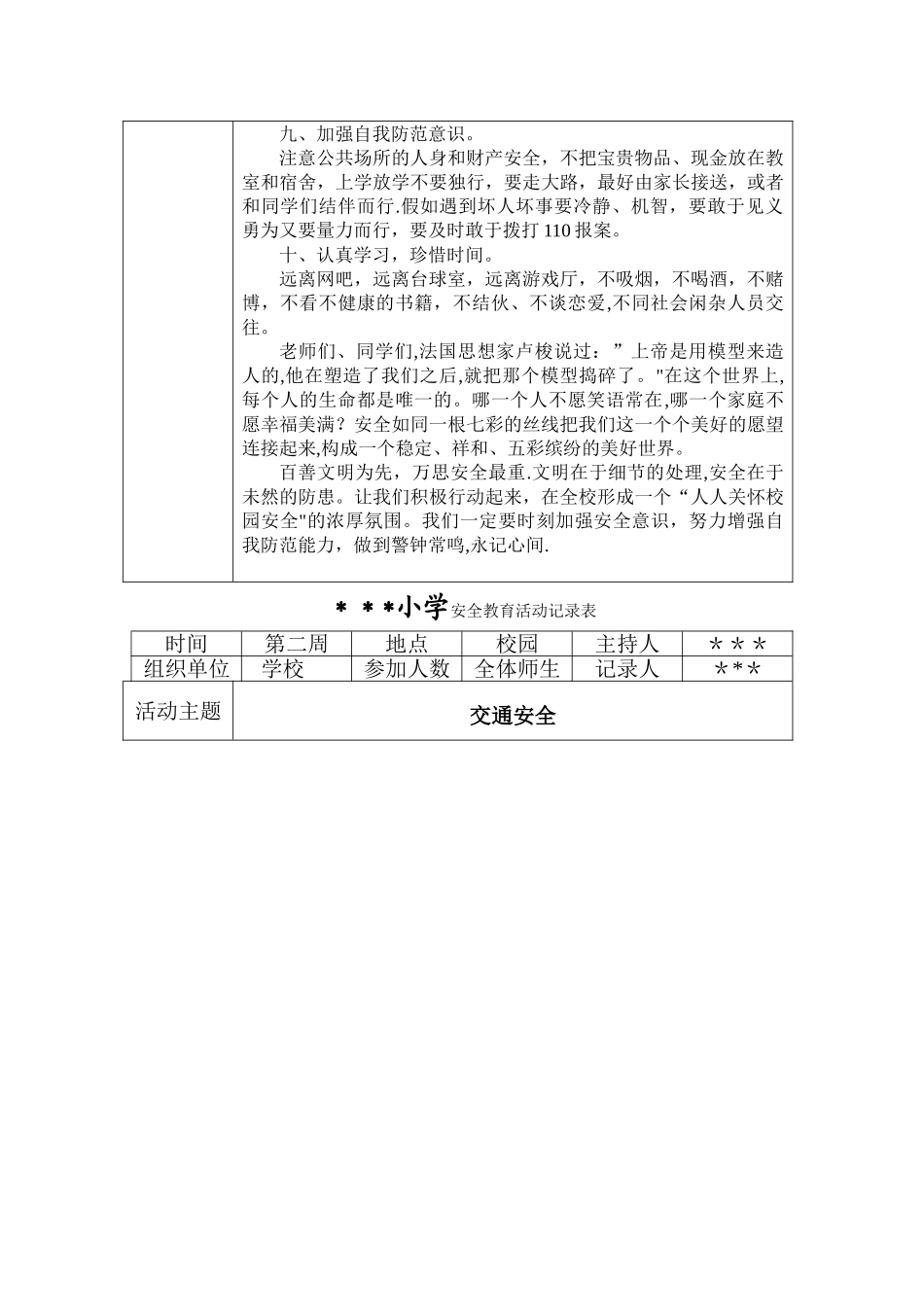 小学安全教育活动记录表[1]_第2页