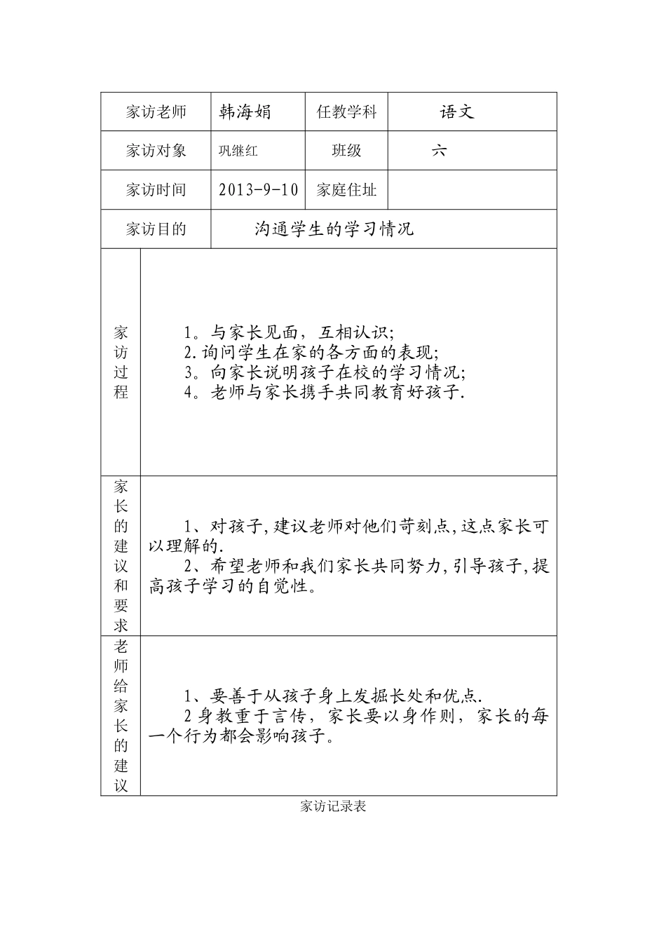 小学家访记录表_第2页