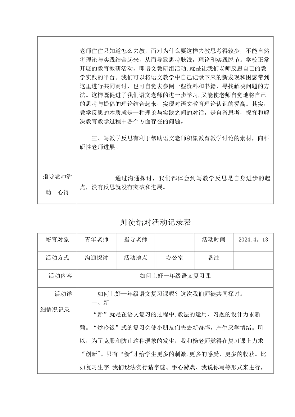 小学师徒结对活动记录表_第2页