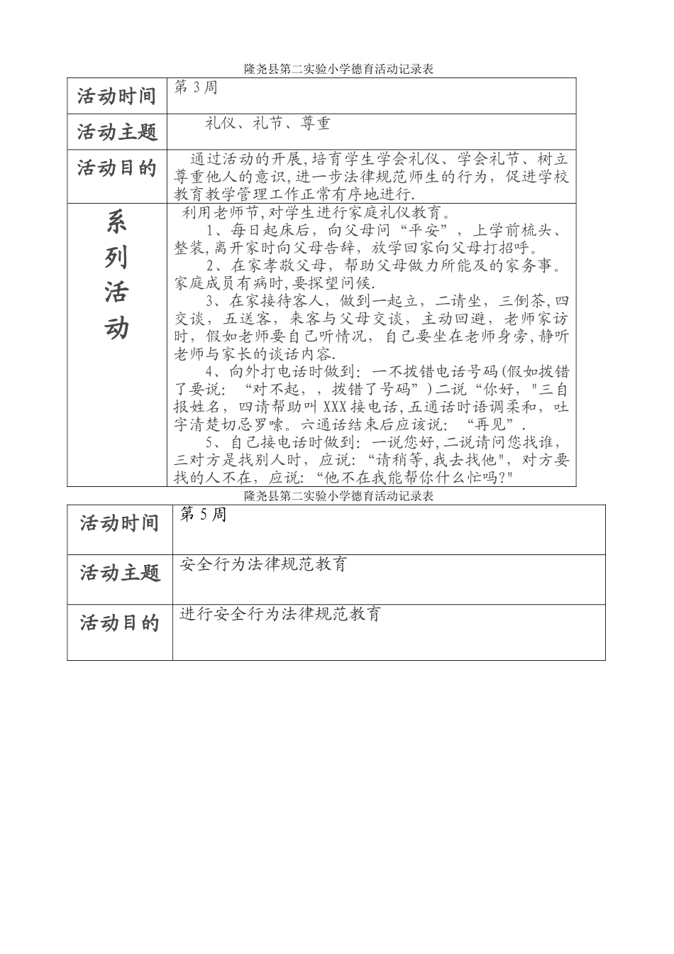 小学德育活动记录表_第1页