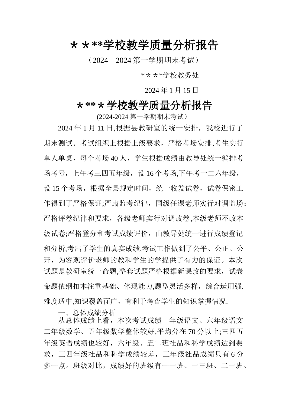 小学教导处教学质量分析报告_第1页