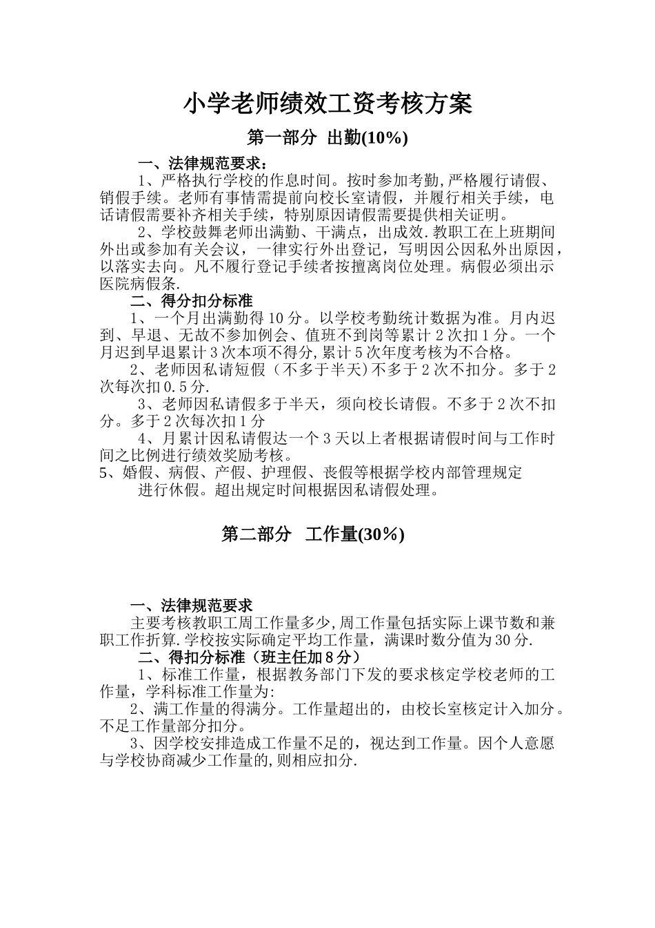 小学教师绩效工资考核方案_第1页