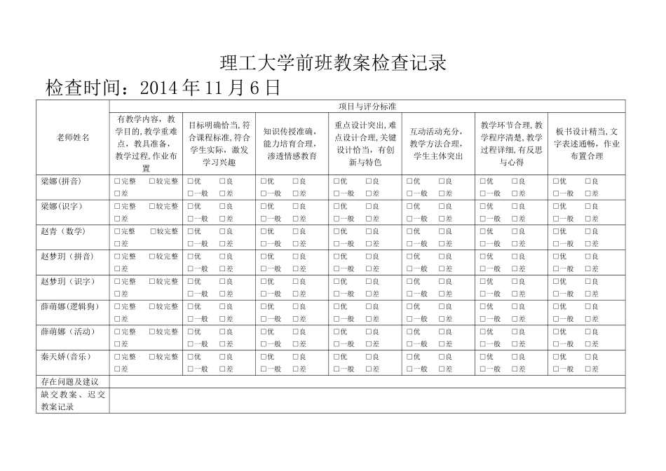 小学教案检查记录表_第1页