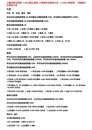 小学数学单位换算进率表