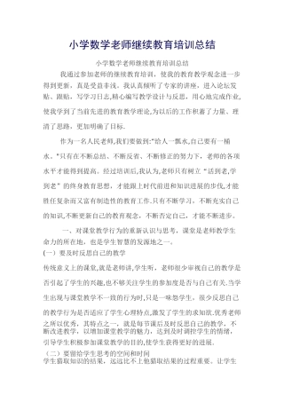小学数学教师继续教育培训总结