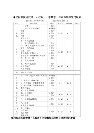 小学数学进度表