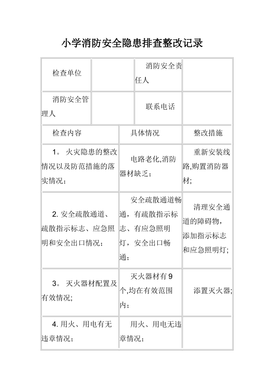 小学消防安全隐患排查整改记录_第1页