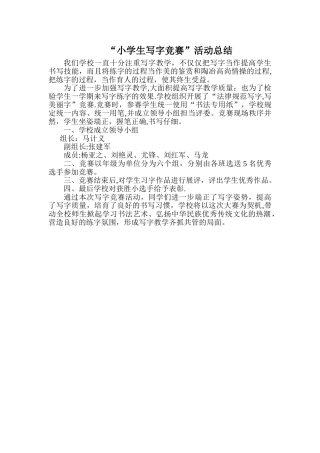 小学生写字比赛活动总结
