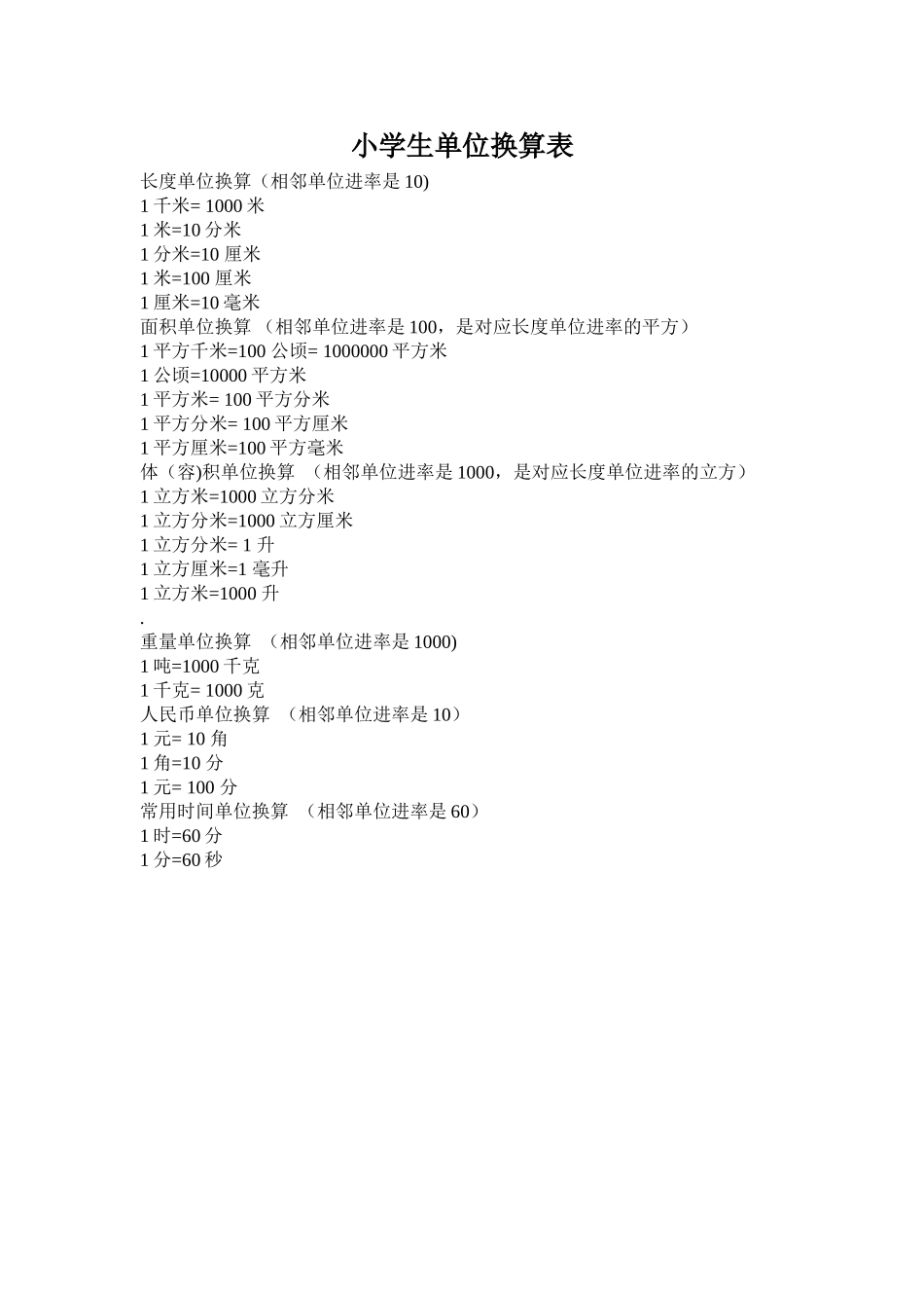 小学生单位换算全表_第1页