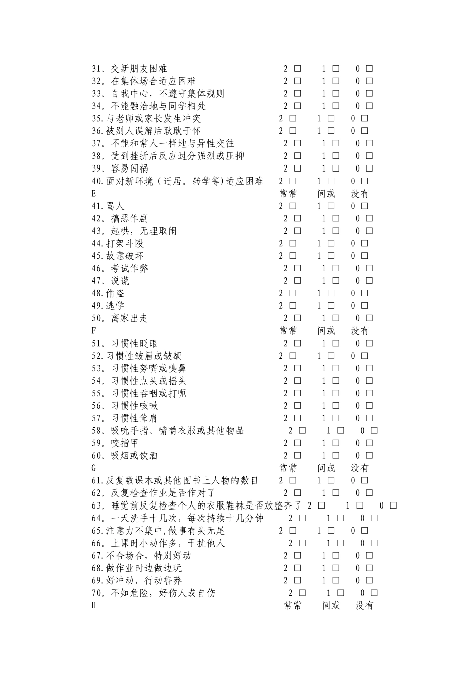 小学生心理健康评定量表及评分标准_第2页