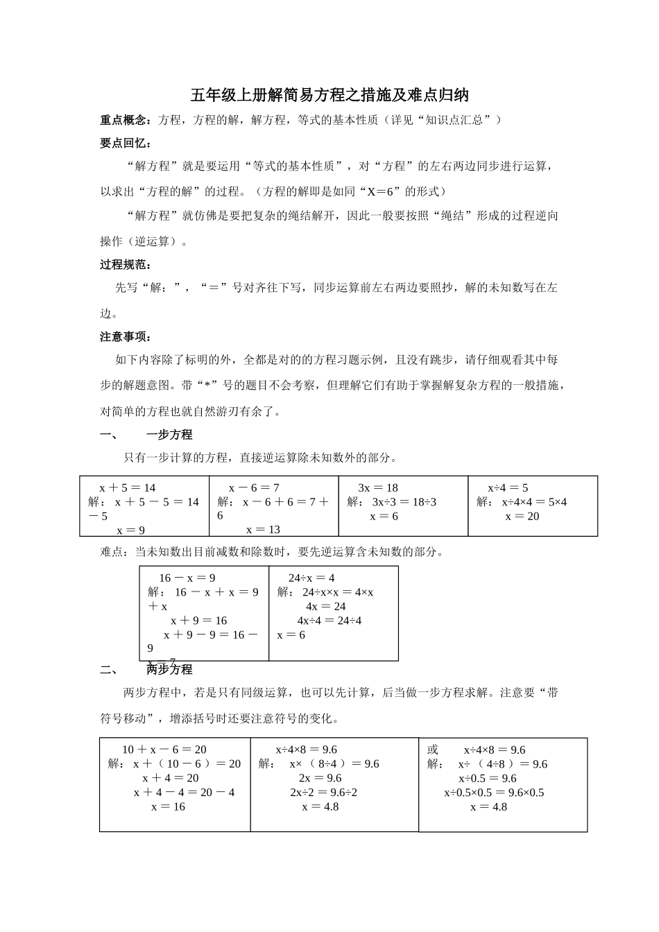 2025年五年级上册解方程之方法及难点归纳_第1页
