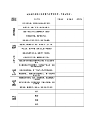 小学生综合评价表