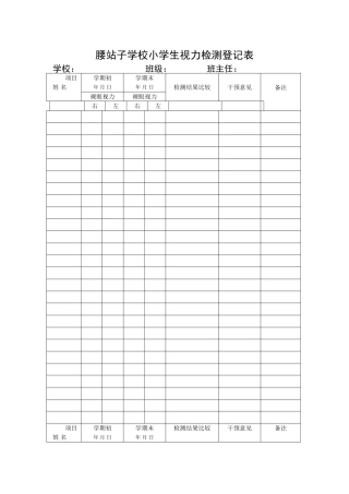 小学生视力检测登记表