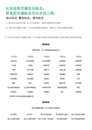 小学生需认识的交通安全标志