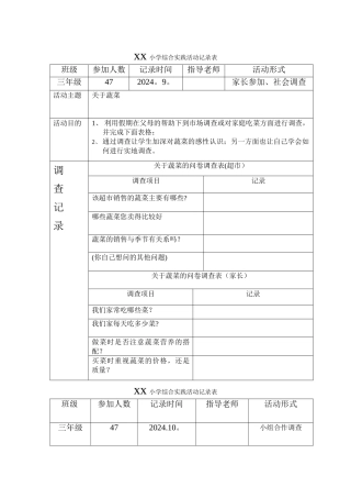 小学综合实践活动记录表