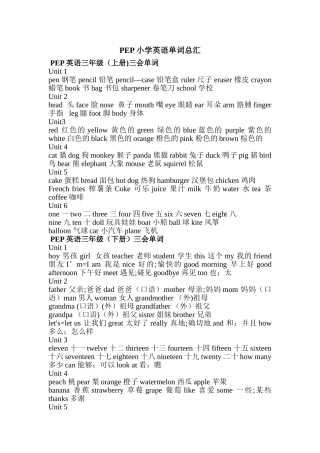 小学英语单词表大全