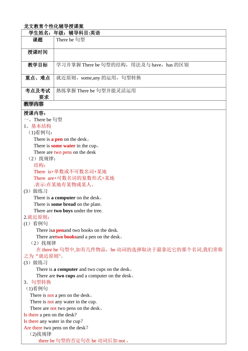 小学英语总复习there-be句型教案_第1页