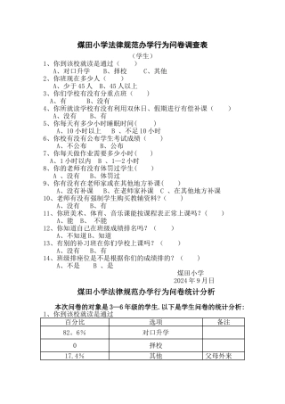 小学规范办学行为问卷调查表.2024年