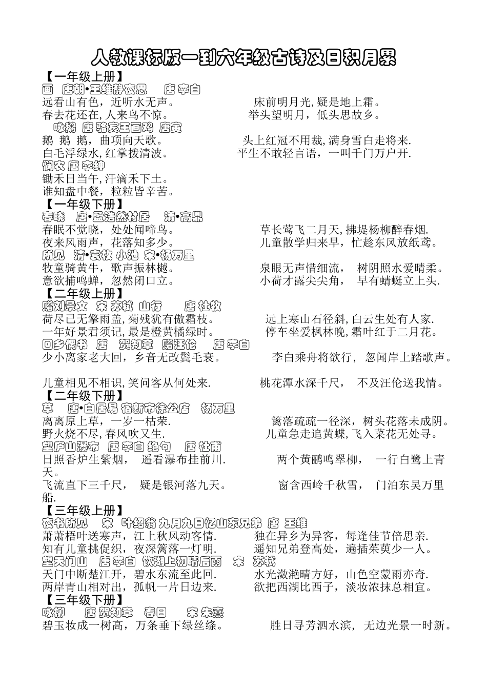 小学语文人教版一至六年级古诗词及日积月累_第1页