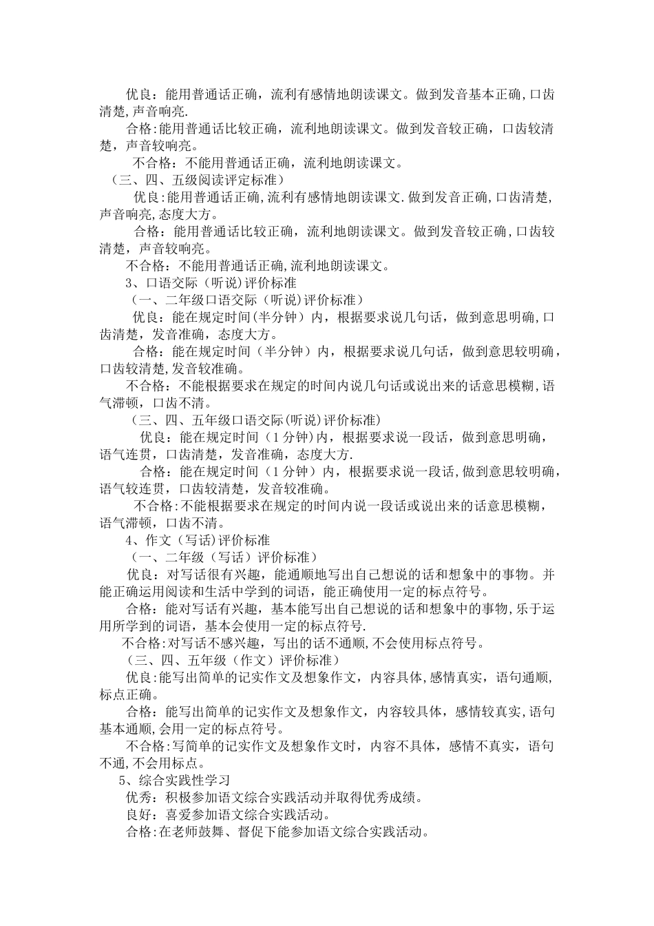 小学语文学科评价方案及评价表1_第2页