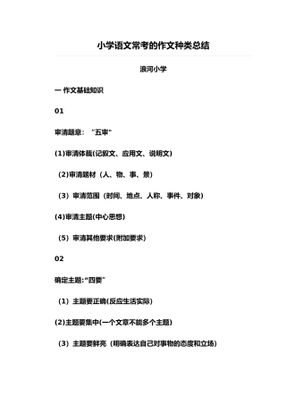 小学语文常考的作文种类总结