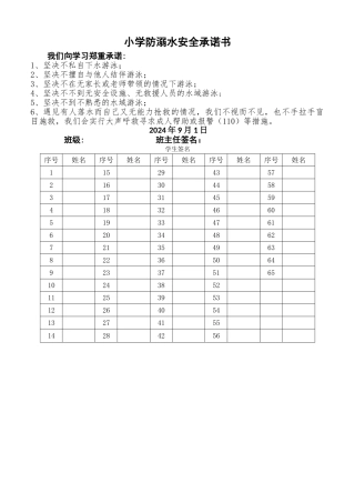 小学防溺水安全承诺书