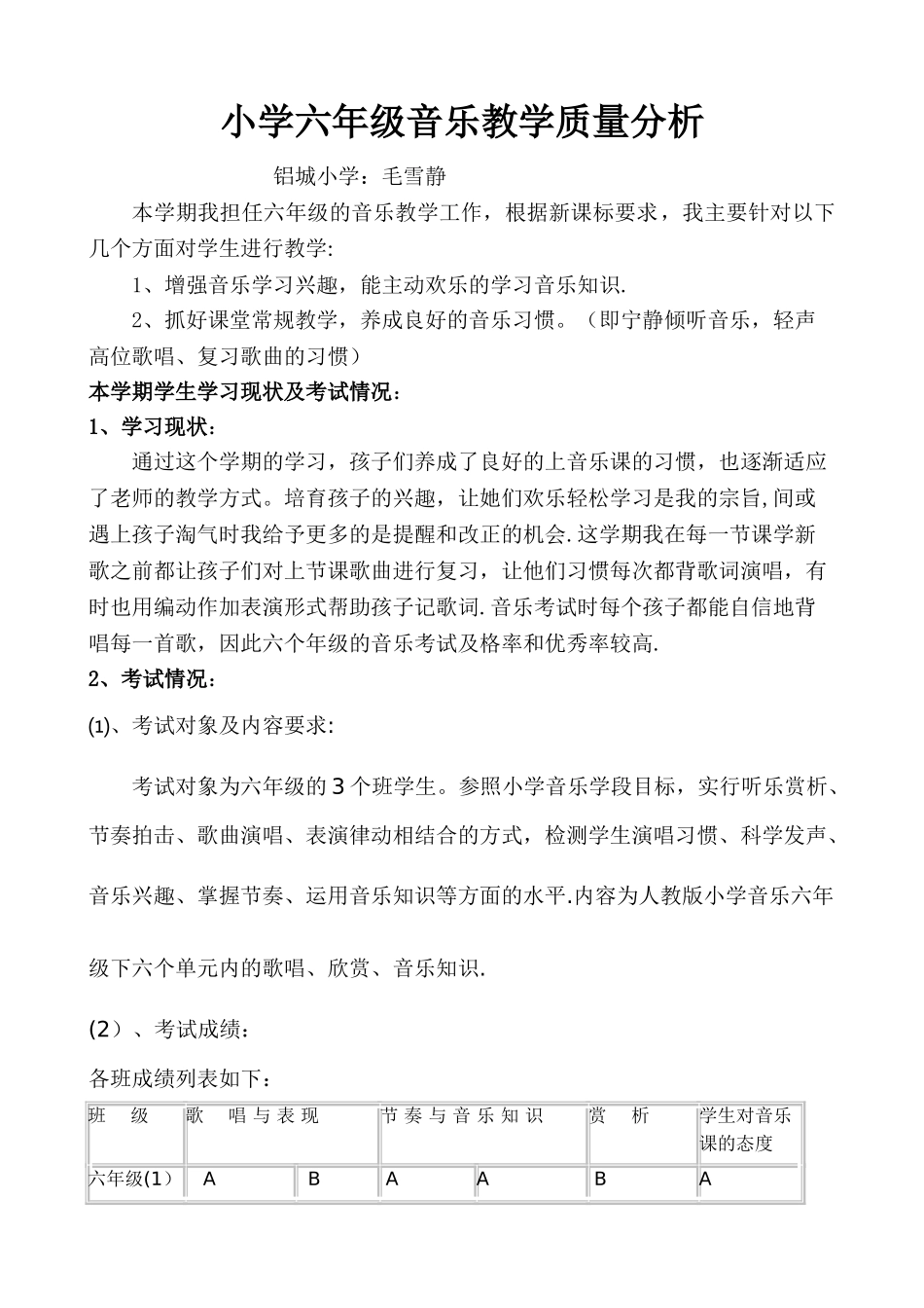 小学音乐教学质量分析_第1页