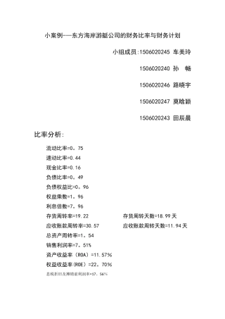 小案例——东方海岸游艇公司的财务比率与财务计划
