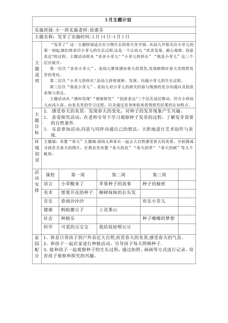 小班《发芽了》主题计划_第1页