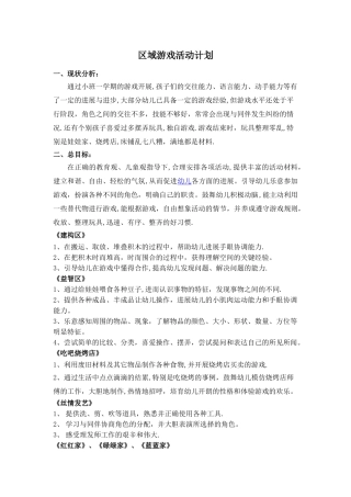 小班下学期区域游戏计划