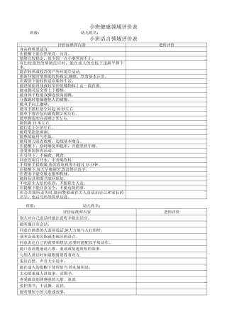 小班五大领域评价表
