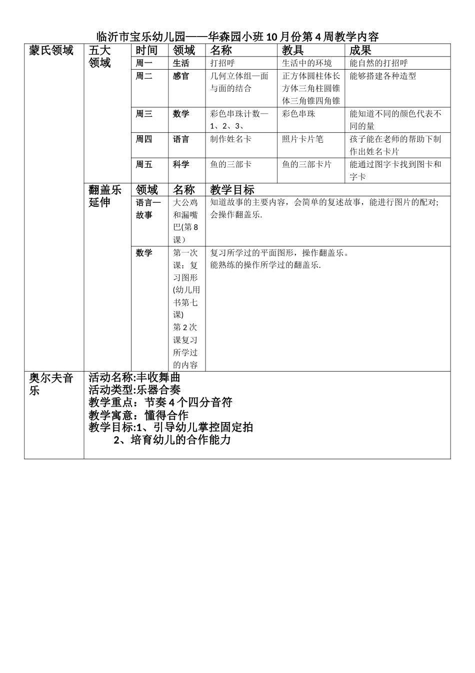 小班十月第四周教学计划(1)_第1页