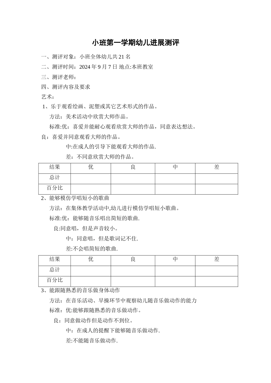 小班艺术测评表_第1页