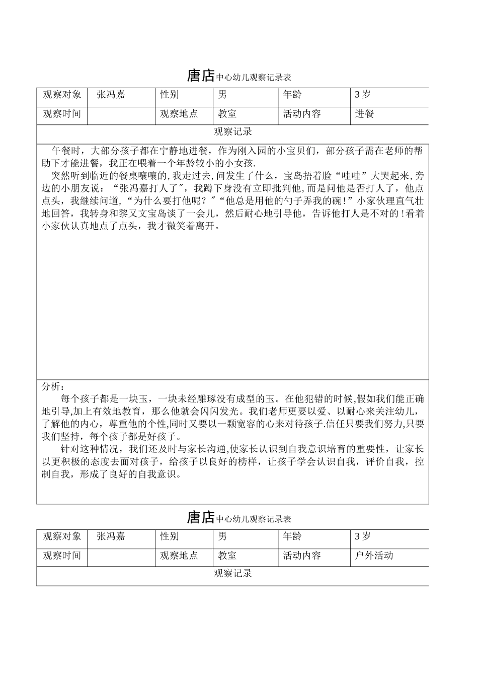 小班观察记录表24252_第1页