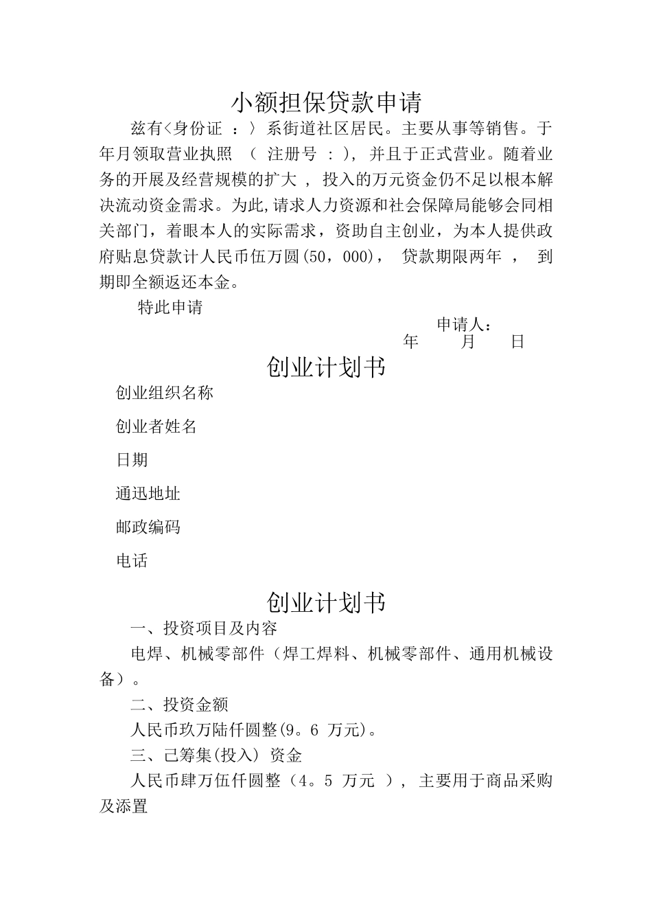 小额担保贷款创业计划书_第1页