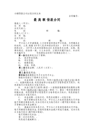 小额贷款公司最高额借款合同