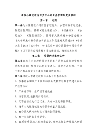 小额贷款有限责任公司业务管理制度及规程