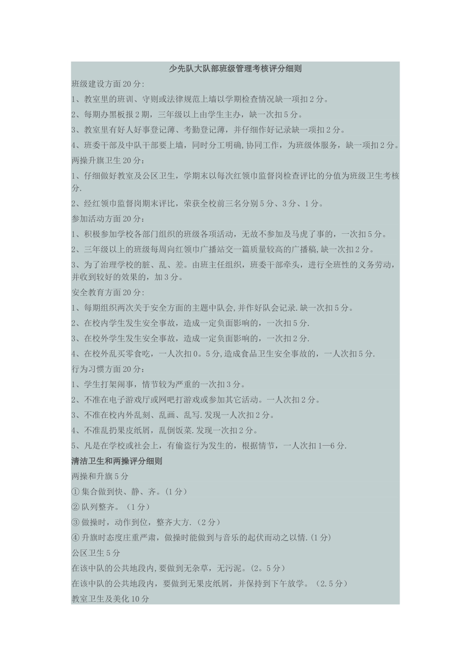 少先队大队部班级管理考核评分细则_第1页
