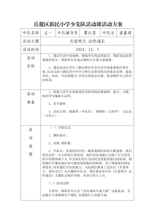 少先队活动课活动方案