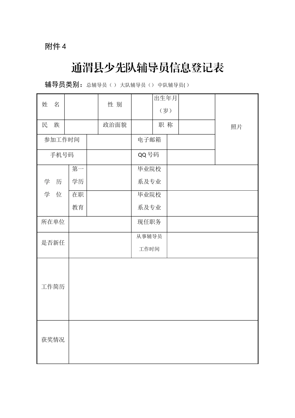少先队辅导员登记表_第1页