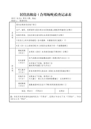 居住出租房消防安全检查表