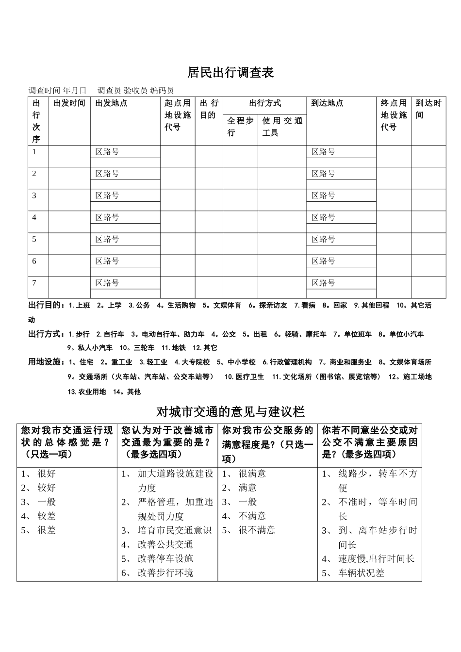 居民出行调查表_第1页