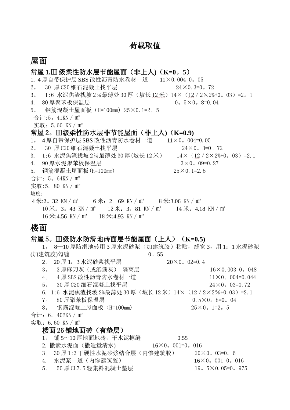屋面楼面荷载取值表_第1页