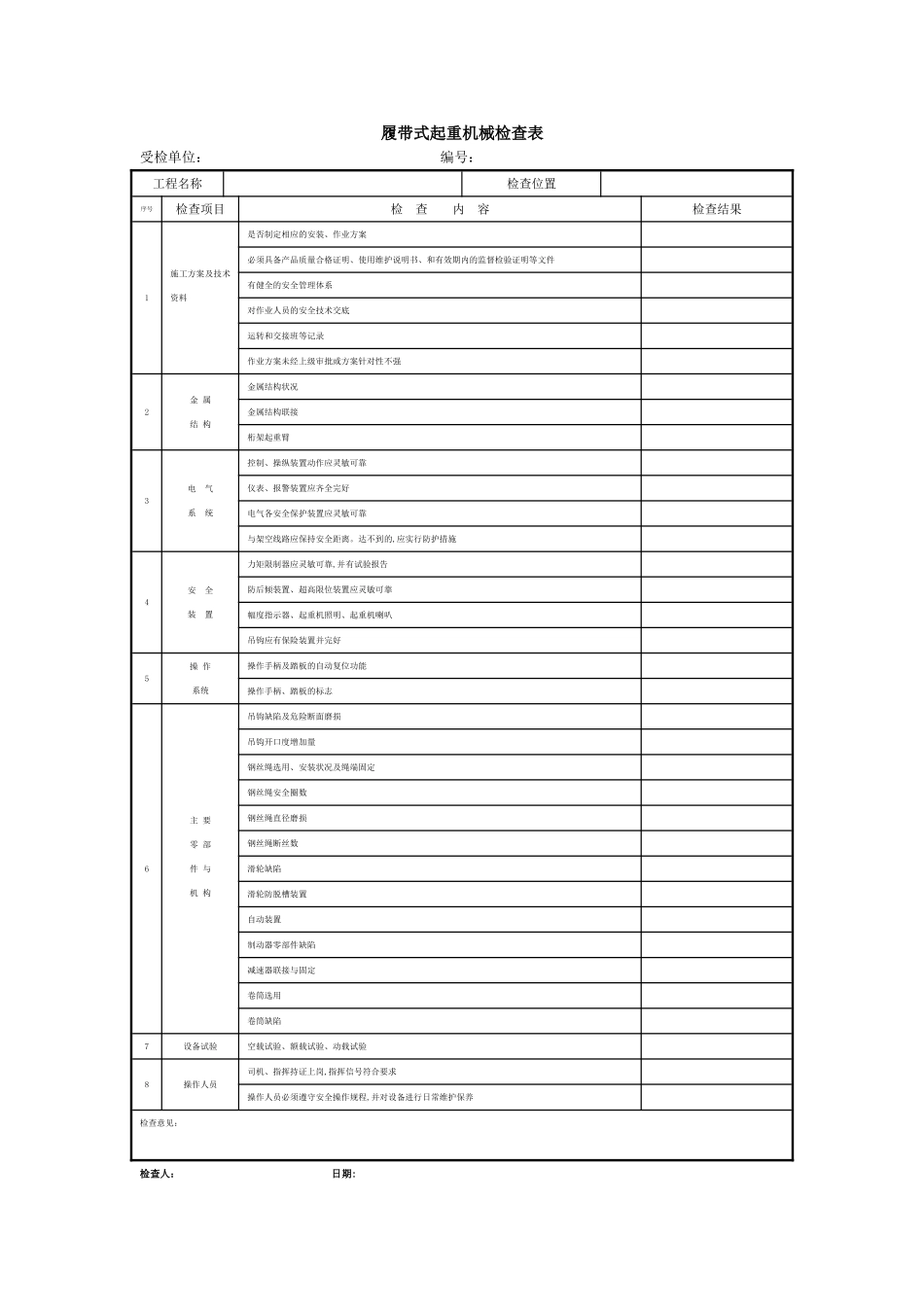 履带吊安全检查表_第1页
